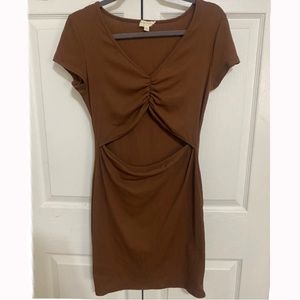 brown cutout ribbed bodycon dress